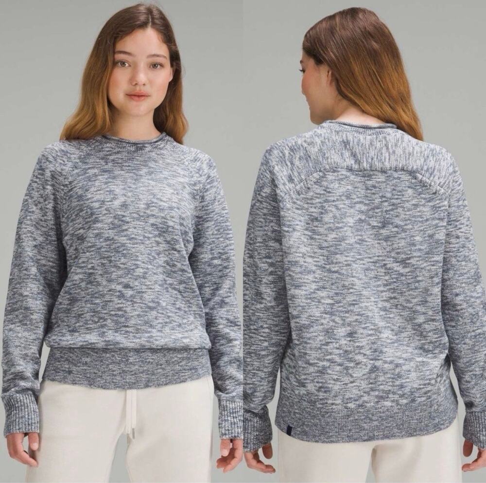 Lululemon boxy cotton blend knit sweater pullover blue night sea